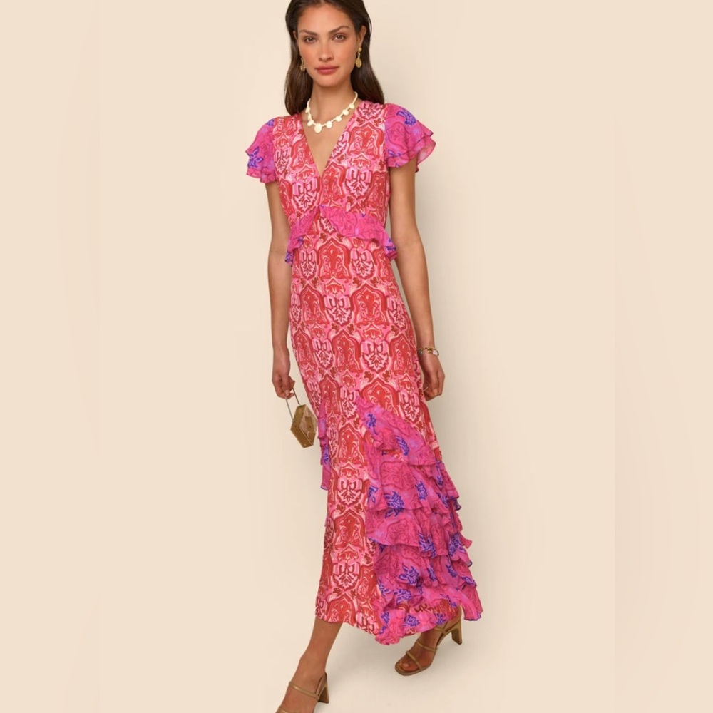 RIXO Thanvi Dress in Woodblock Pink Mix